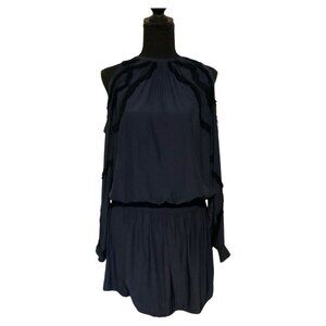 Ramy Brook Womens Navy Cold Shoulder Sleeve Mini Smocked Waist Dress S Summer